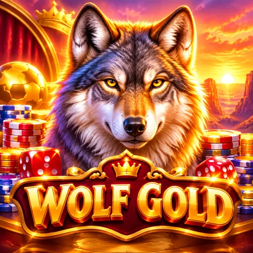 Arte do slot Wolf Gold com lobo e paisagem de deserto